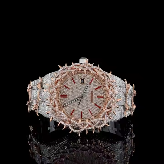 Men's Custom Iced Out Watch Red Dial Thorn Style VVS Moissanite