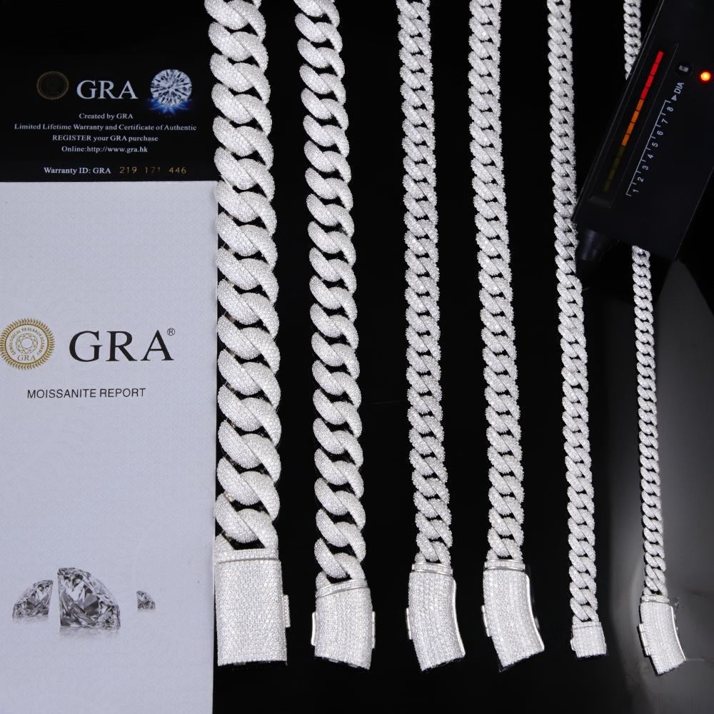 VVS Moissanite Iced Out Cuban Link 925 Silver Chain for Pendant