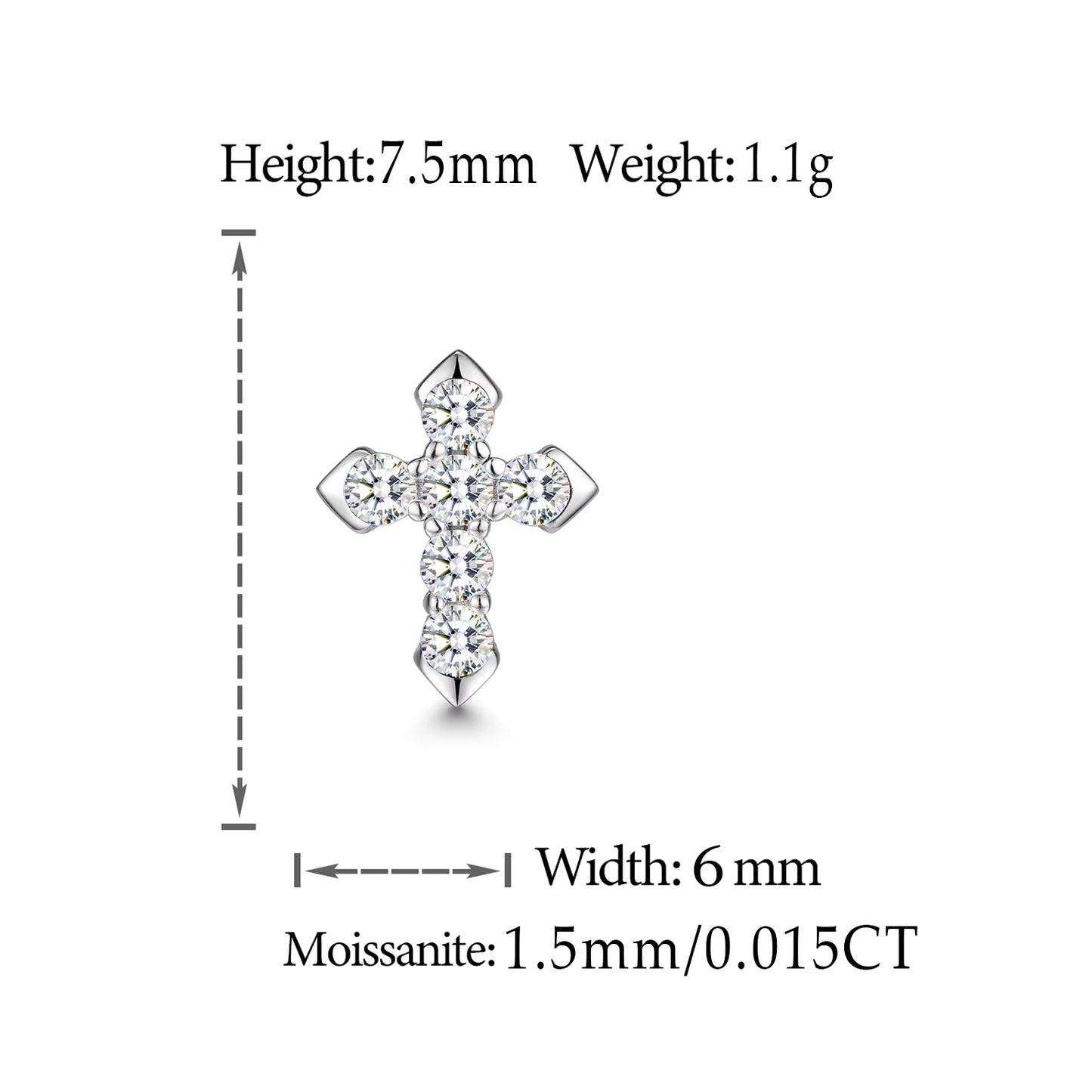 VVS Moissanite Iced Out Cross Stud 925 Silver Earrings