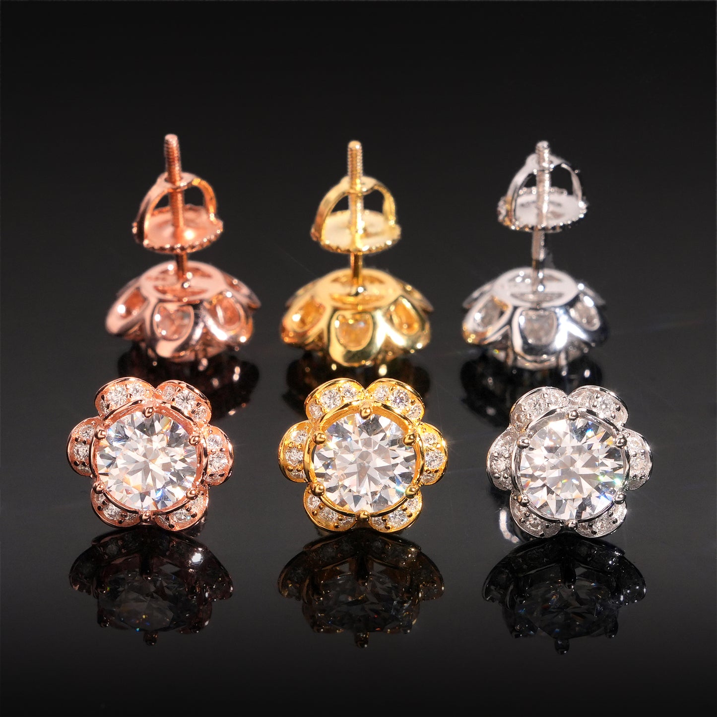 4mm 6.5mm Iced Out Pure 925 Silver VVS Moissanite-Floral Charmed Earrings