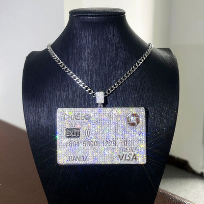 925 Silver Iced Out VVS Moissanite Credit Card Pendant Only