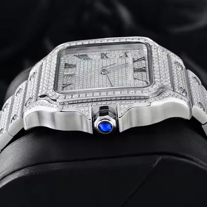 Bust Down Automatic Iced Out VVS Moissanite 925 Silver Square Watch