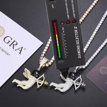 Iced Out VVS Moissanite Angel Cupid Black Masked Arrow of Eros 925 Silver Pendant Only