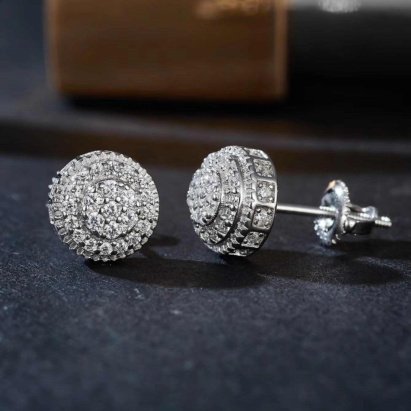 Iced Out VVS Moissanite Luxury Men's 925 Silver 6.5mm Stud Earrings