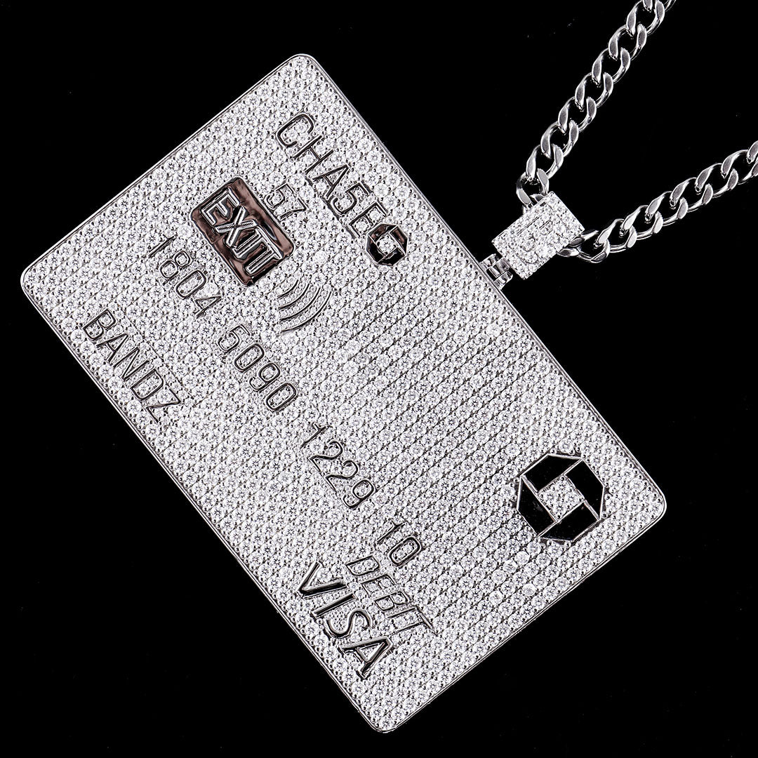 925 Silver Iced Out VVS Moissanite Credit Card Pendant Only