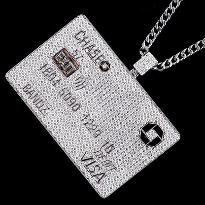 925 Silver Iced Out VVS Moissanite Credit Card Pendant Only
