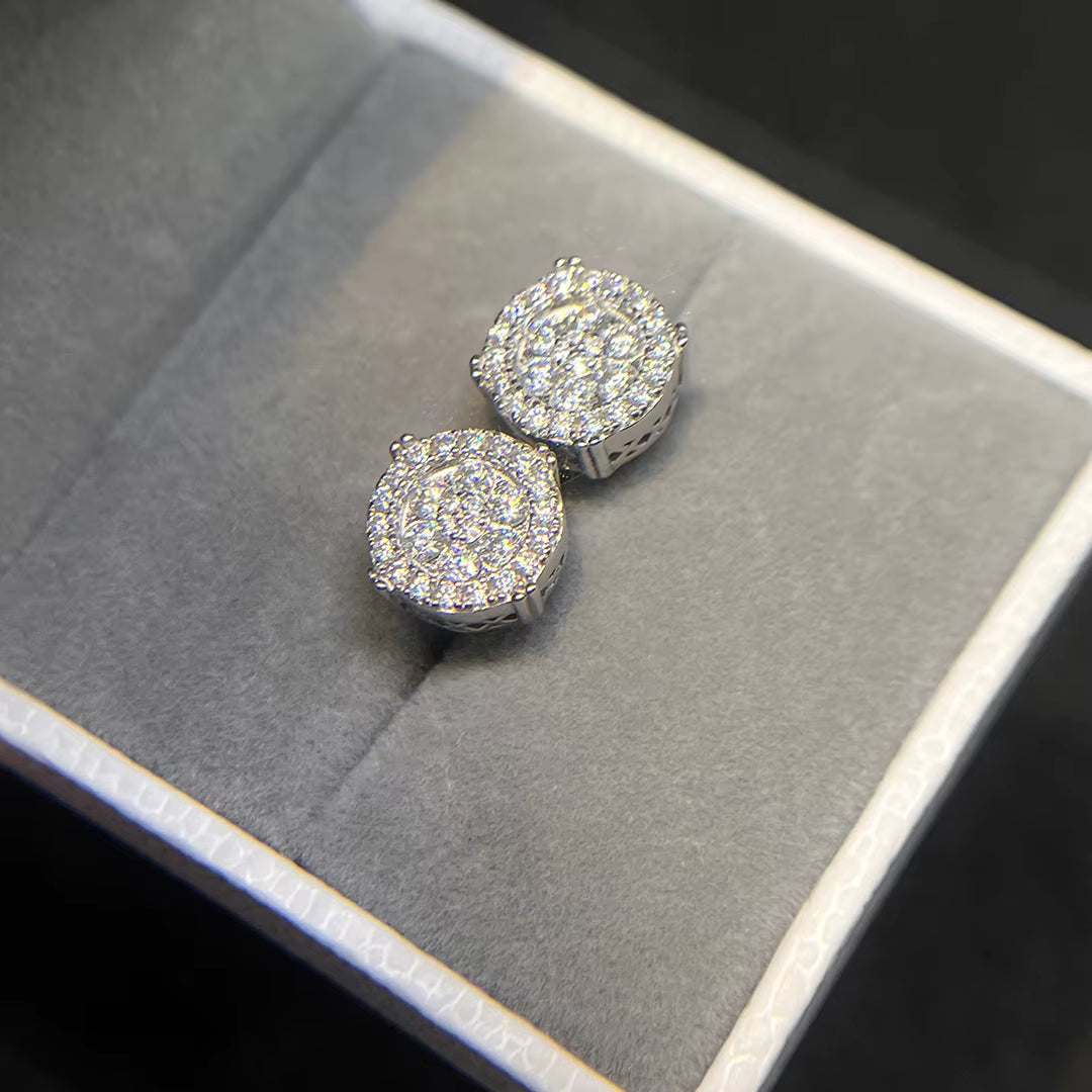 Iced Out Halo Cluster Earrings VVS Moissanite Stud 925 Silver Earring