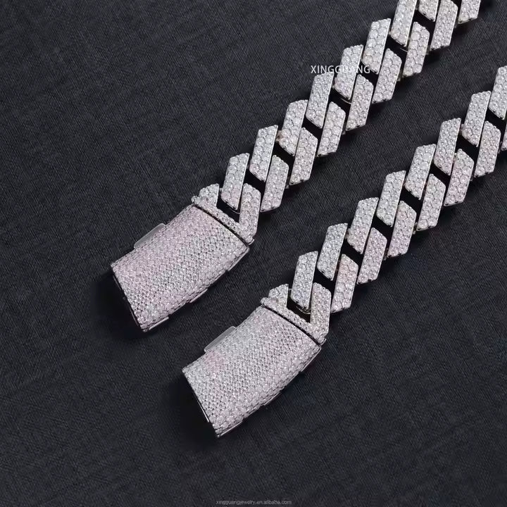 VVS Moissanite 2rows 14mm 925 Silver Bracelet Iced Out Diamond Cuban Link