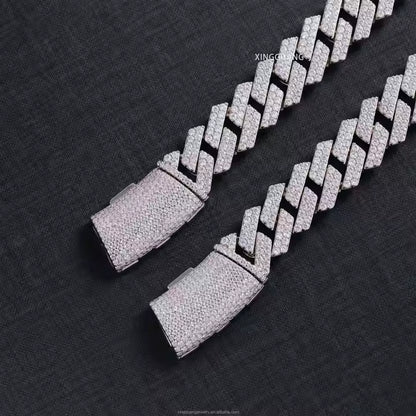 VVS Moissanite 2rows 14mm 925 Silver Bracelet Iced Out Diamond Cuban Link