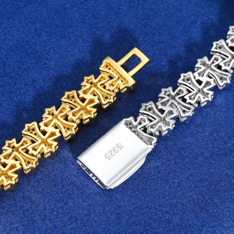 Mens 10mm 925 Silver VVS Moissanite Iced Out Cross Link Bracelet