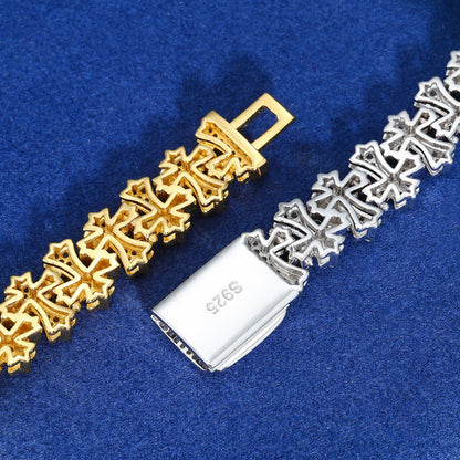 Mens 10mm 925 Silver VVS Moissanite Iced Out Cross Link Bracelet