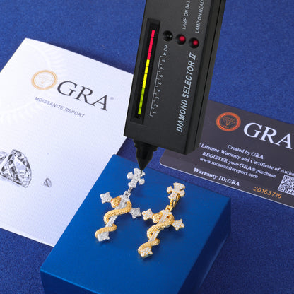 VVS Moissanite 925 Silver Two Tone Moses Cross Snake Staff Pendant Only