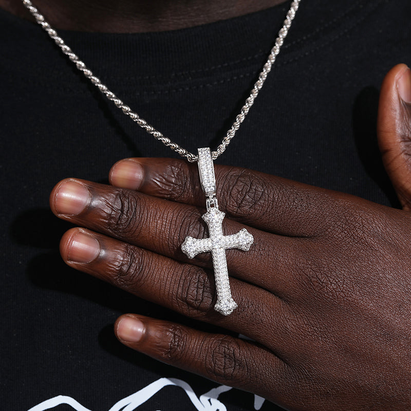 Iced Out VVS Moissanite 925 Silver Cross Pendant Only