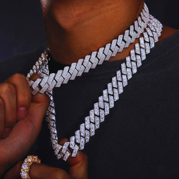 8mm 10mm 12mm 925 Silver Iced Out Moissanite Cuban Link Chain
