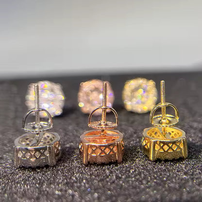 Iced Out Halo Cluster Earrings VVS Moissanite Stud 925 Silver Earring