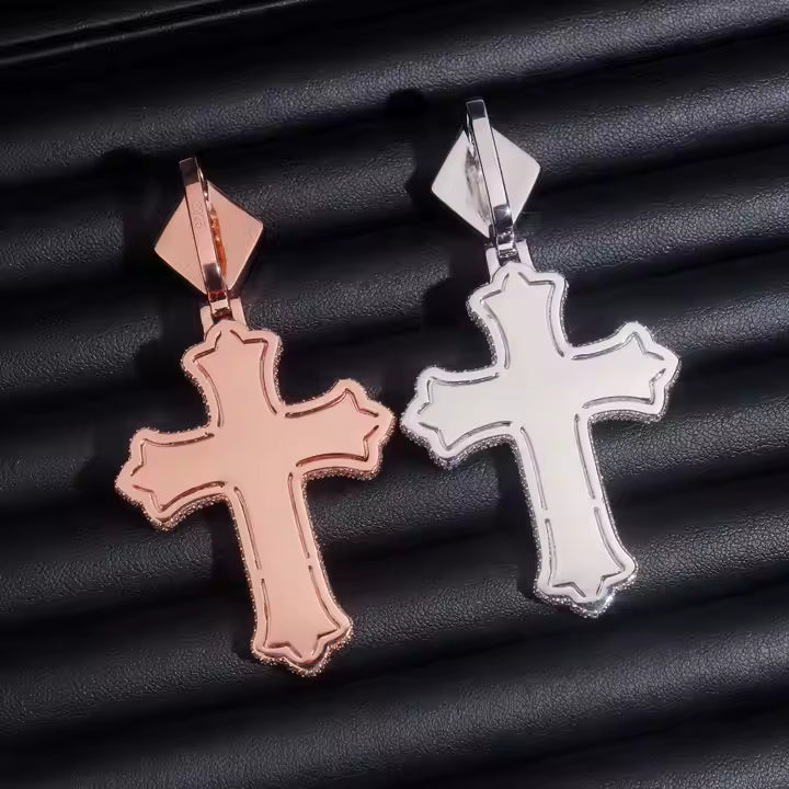Iced Out Colorful VVS Moissanite Men's 925 Silver Cross Pendant Only