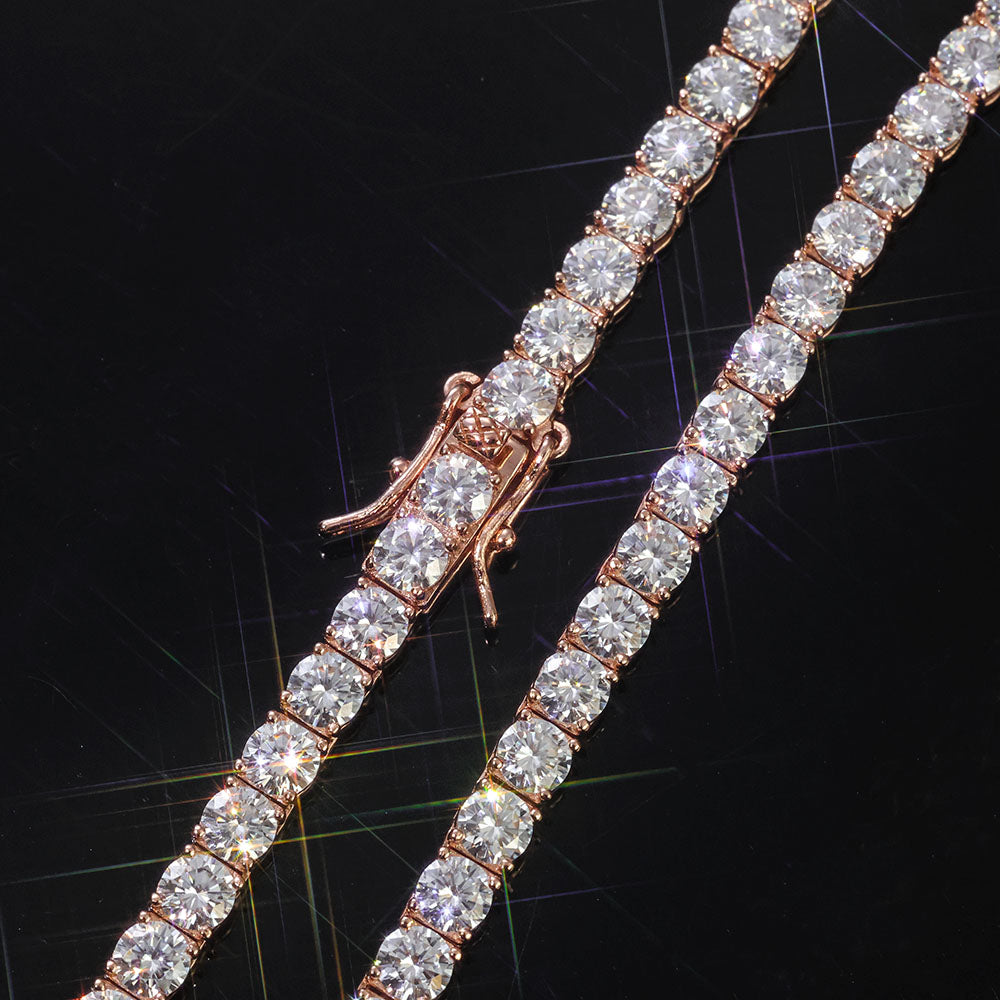VVS Moissanite Iced Out Cut Rose Gold Colored 925 Silver Tennis Bracelet