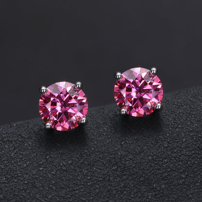 Multicolor VVS Moissanite 6.5mm Blue, Rose, Yellow Stud 925 Silver Earrings