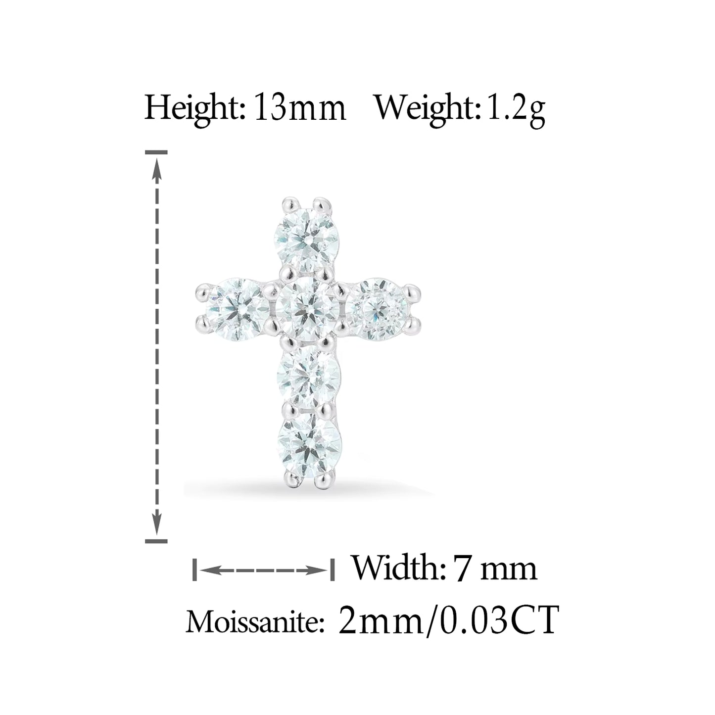VVS Moissanite Iced Out Cross Stud 925 Silver Earrings