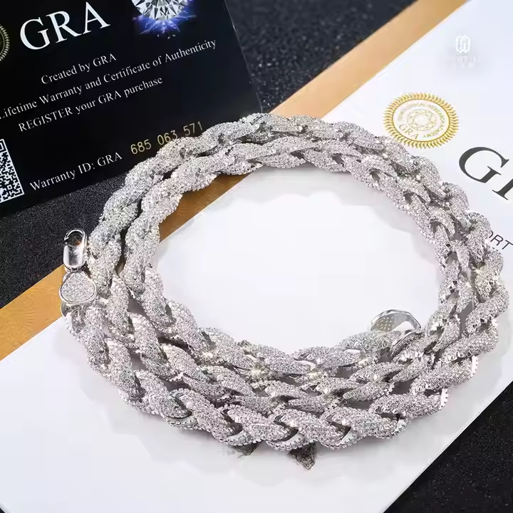 VVS Moissanite Cuban Link Iced Out Tennis 925 Silver Rope Chain