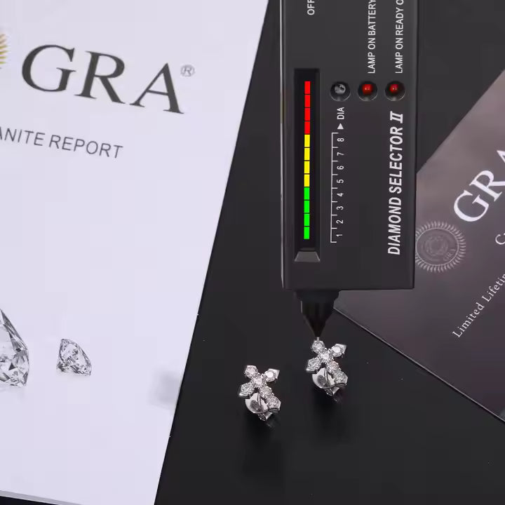VVS Moissanite Iced Out Cross Stud 925 Silver Earrings
