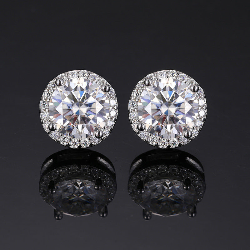 Magnetic VVS Moissanite 925 Silver Chrome Earrings, 6.5mm, 8mm, 10mm