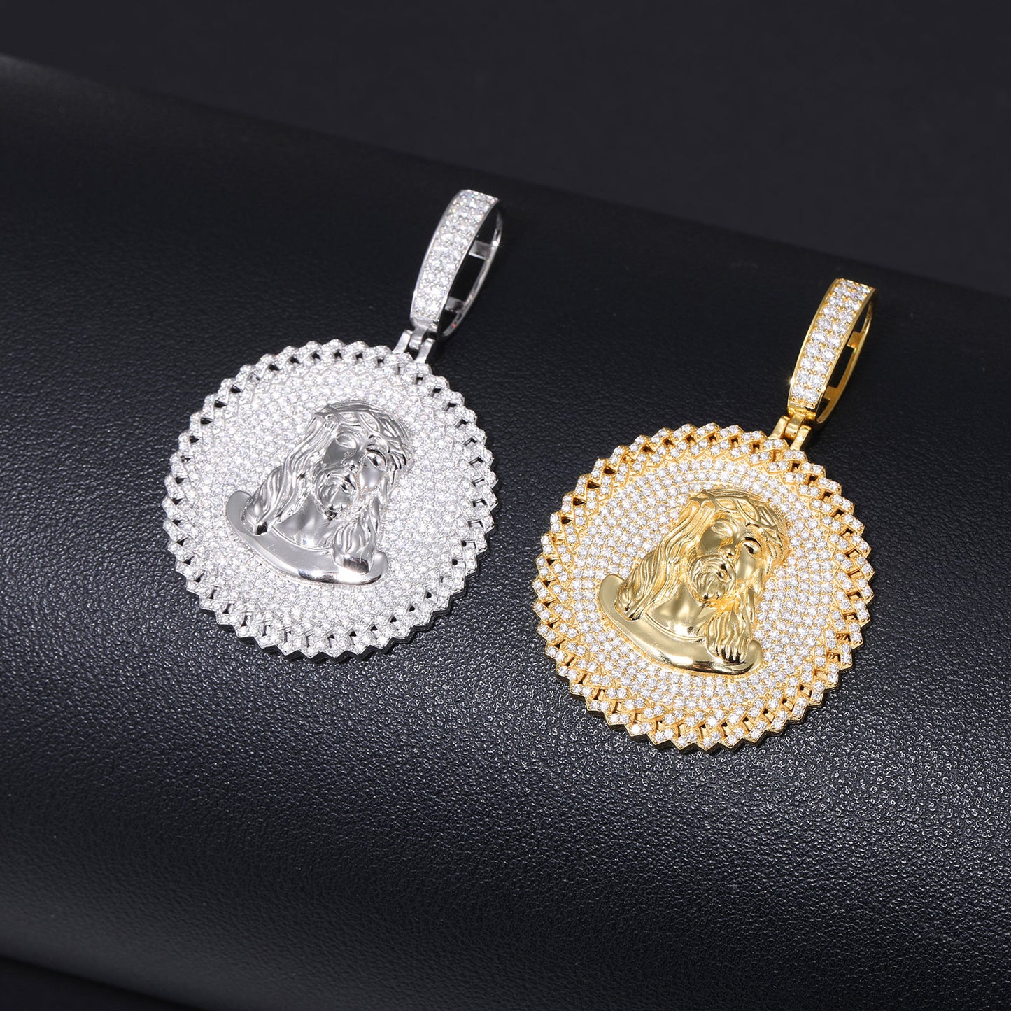 VVS Moissanite Iced Out Jesus 60mm by 38mm Circle Geometric Cuban Side 925 Silver Pendant Only