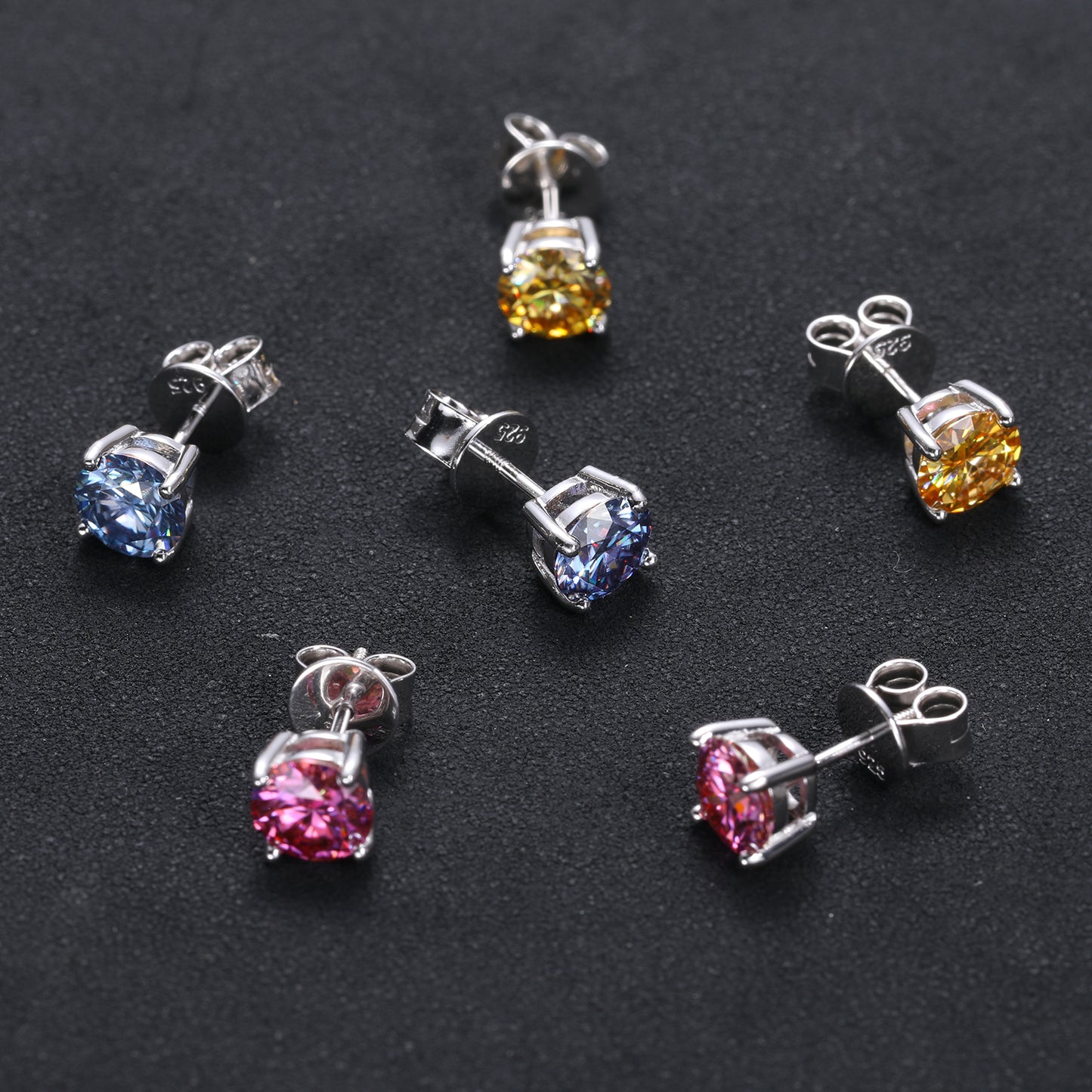 Multicolor VVS Moissanite 6.5mm Blue, Rose, Yellow Stud 925 Silver Earrings