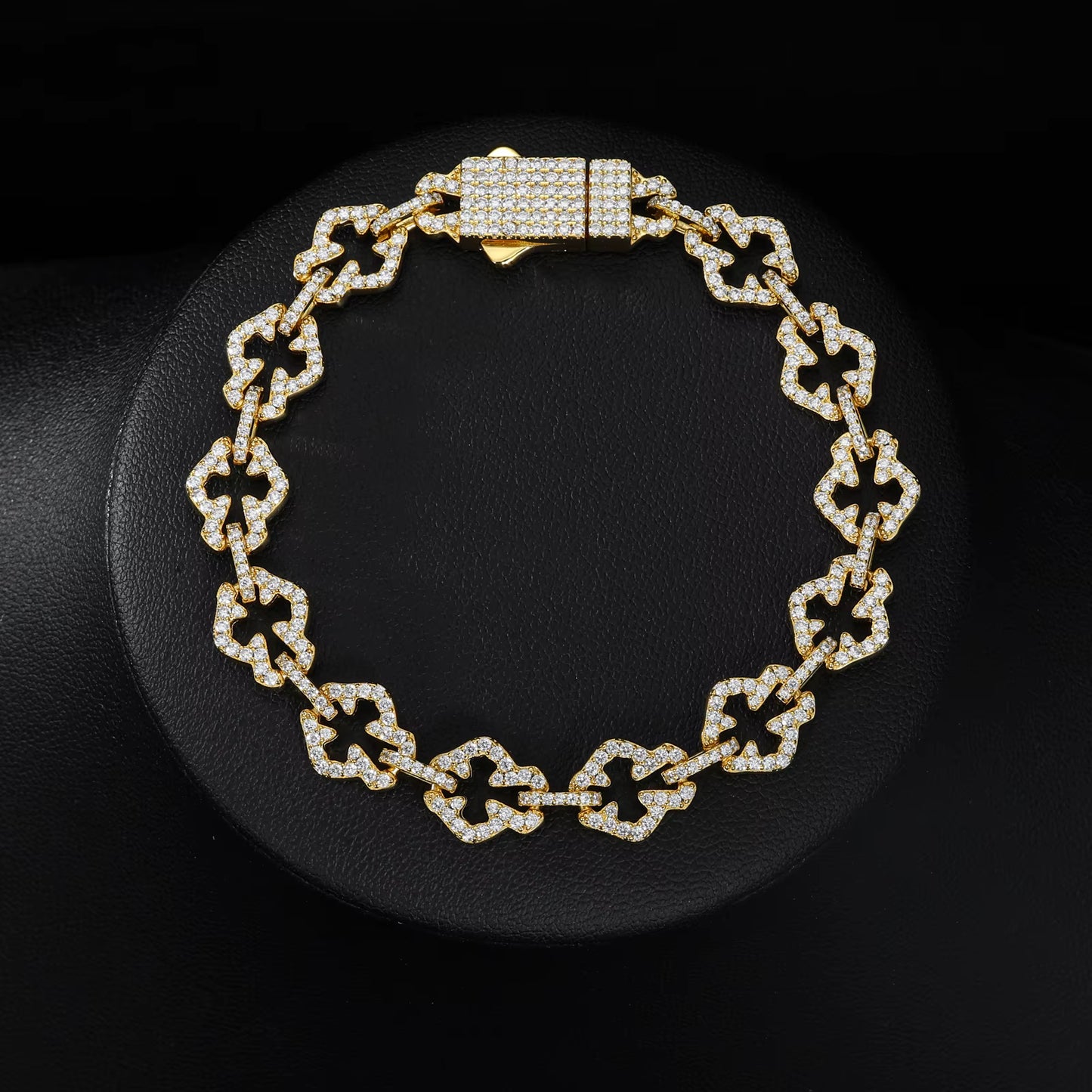 10mm Micro Paved VVS Moissanite 925 Silver Iced Out Cross Link Bracelet for Men