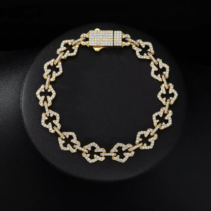 10mm Micro Paved VVS Moissanite 925 Silver Iced Out Cross Link Bracelet for Men