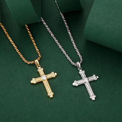 925 Silver VVS Moissanite Cross Pendant + 18 inch Necklace for Men