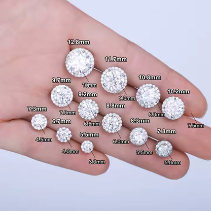 10MM Halo Moissanite Stud Earrings 925 Silver