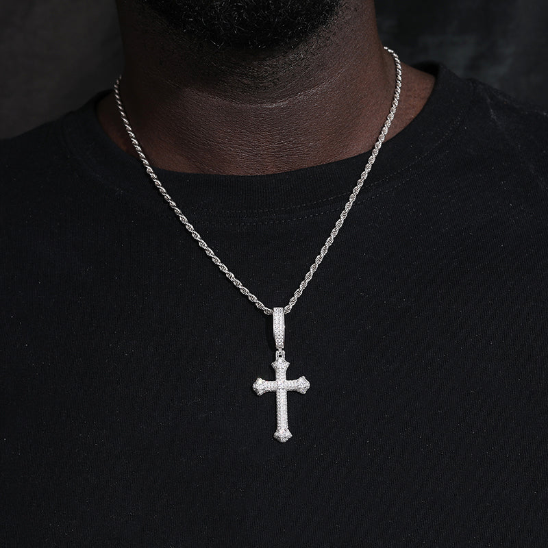 Iced Out VVS Moissanite 925 Silver Cross Pendant Only