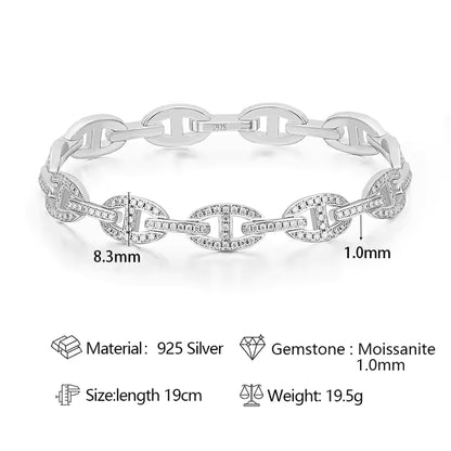 VVS Moissanite Cuban Chain 925 Silver Chain Bracelet