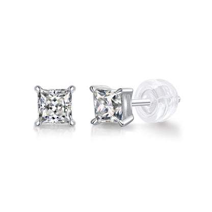 5mm Princess Cut VVS Moissanite Square Stud Earrings 925 Silver