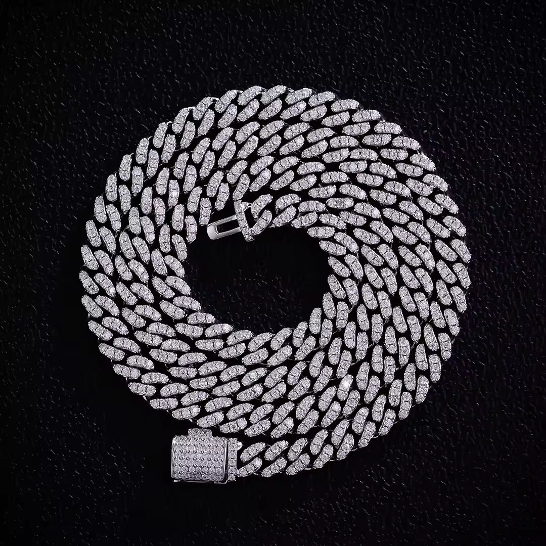 VVS Moissanite 925 Silver Iced Out Cuban Link Chain 8mm 10mm 12mm 15mm