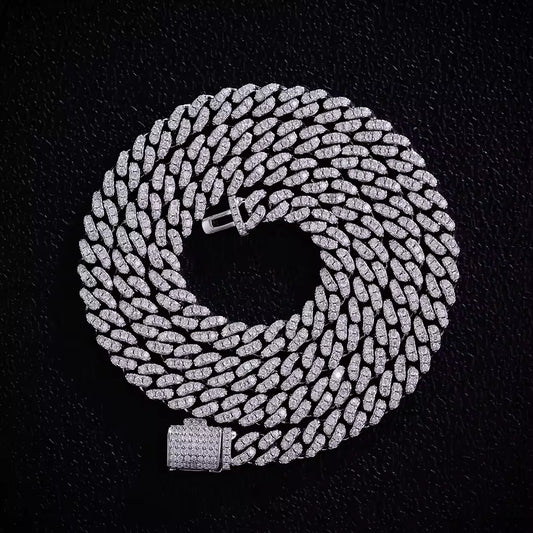 VVS Moissanite 925 Silver Iced Out Cuban Link Chain 8mm 10mm 12mm 15mm