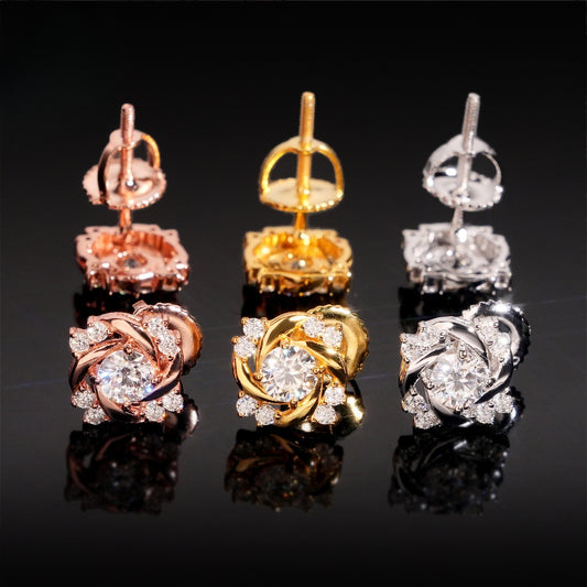 4mm 6.5mm Iced Out Pure 925 Silver VVS Moissanite-Floral Charmed Earrings