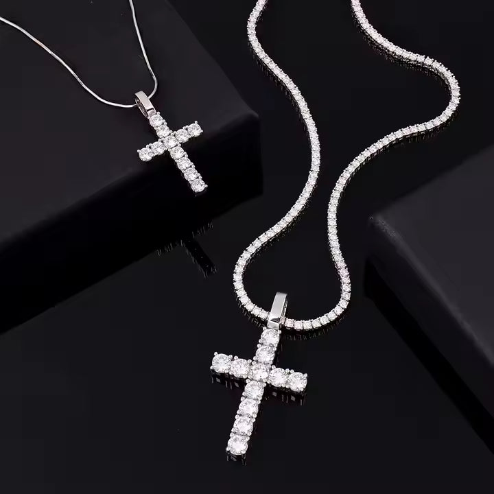 VVS Moissanite 925 Silver Crosses Chain Necklace Pendant for Men