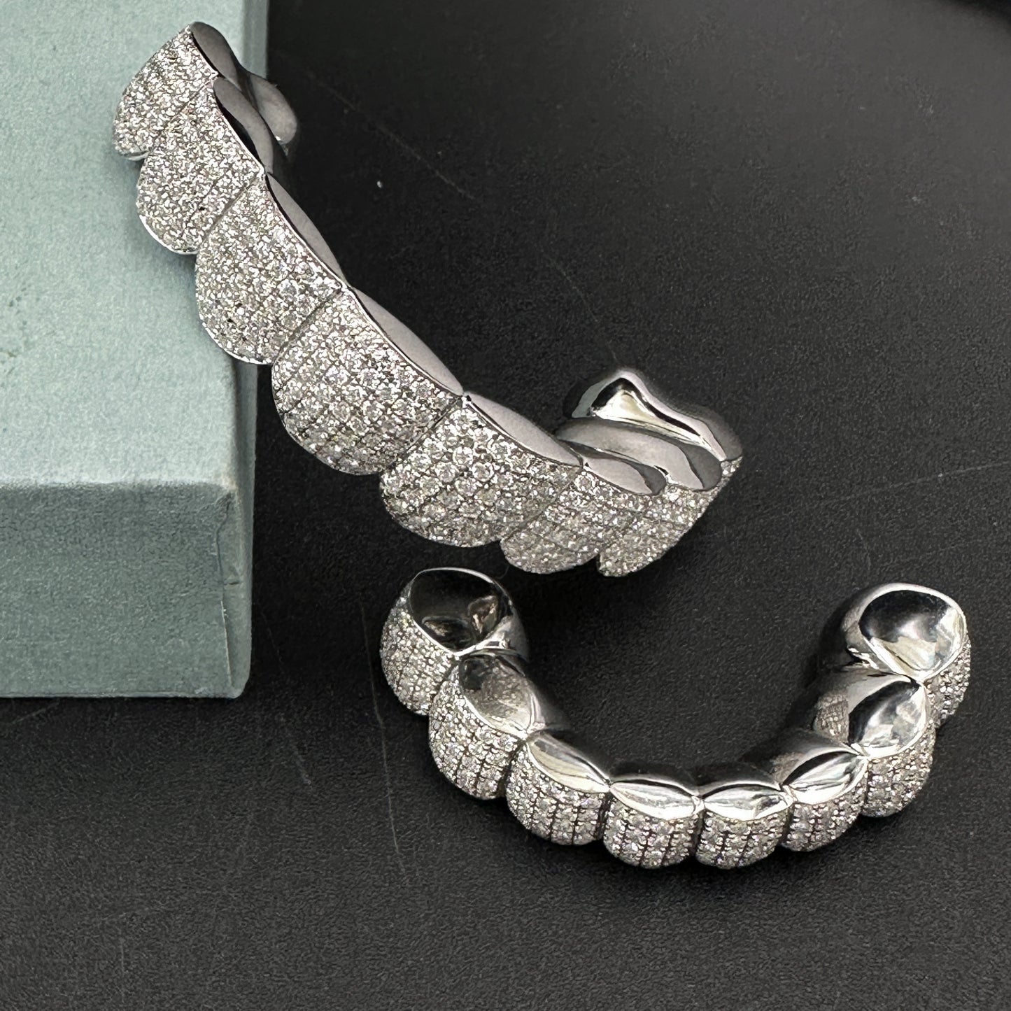 Custom VVS Moissanite Diamond 925 Silver Baguette Round Cut Cluster Grills