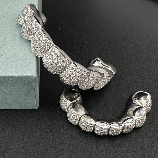 Custom VVS Moissanite Diamond 925 Silver Baguette Round Cut Cluster Grills