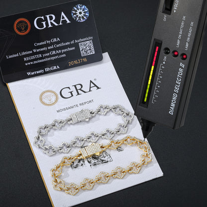 10mm Micro Paved VVS Moissanite 925 Silver Iced Out Cross Link Bracelet for Men