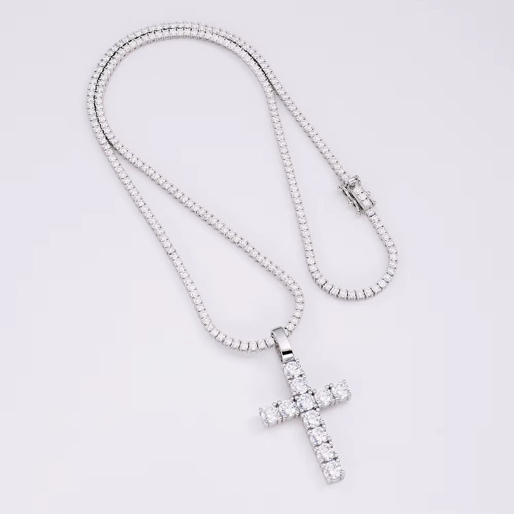 VVS Moissanite 925 Silver Crosses Chain Necklace Pendant for Men