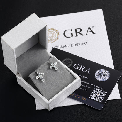 VVS Moissanite Iced Out Cross Stud 925 Silver Earrings