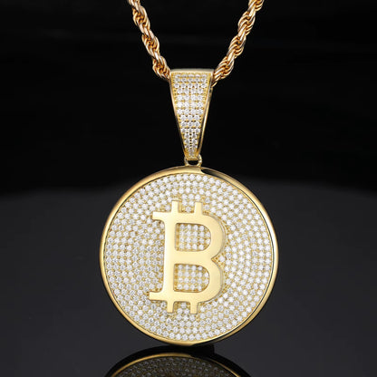 VVS Moissanite 925 Silver Bitcoin Pendant + 20 Inch Necklace for Men