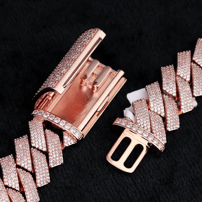20mm 4rows VVS Moissanite Rose Gold Plated Cuban Link Chain for Men