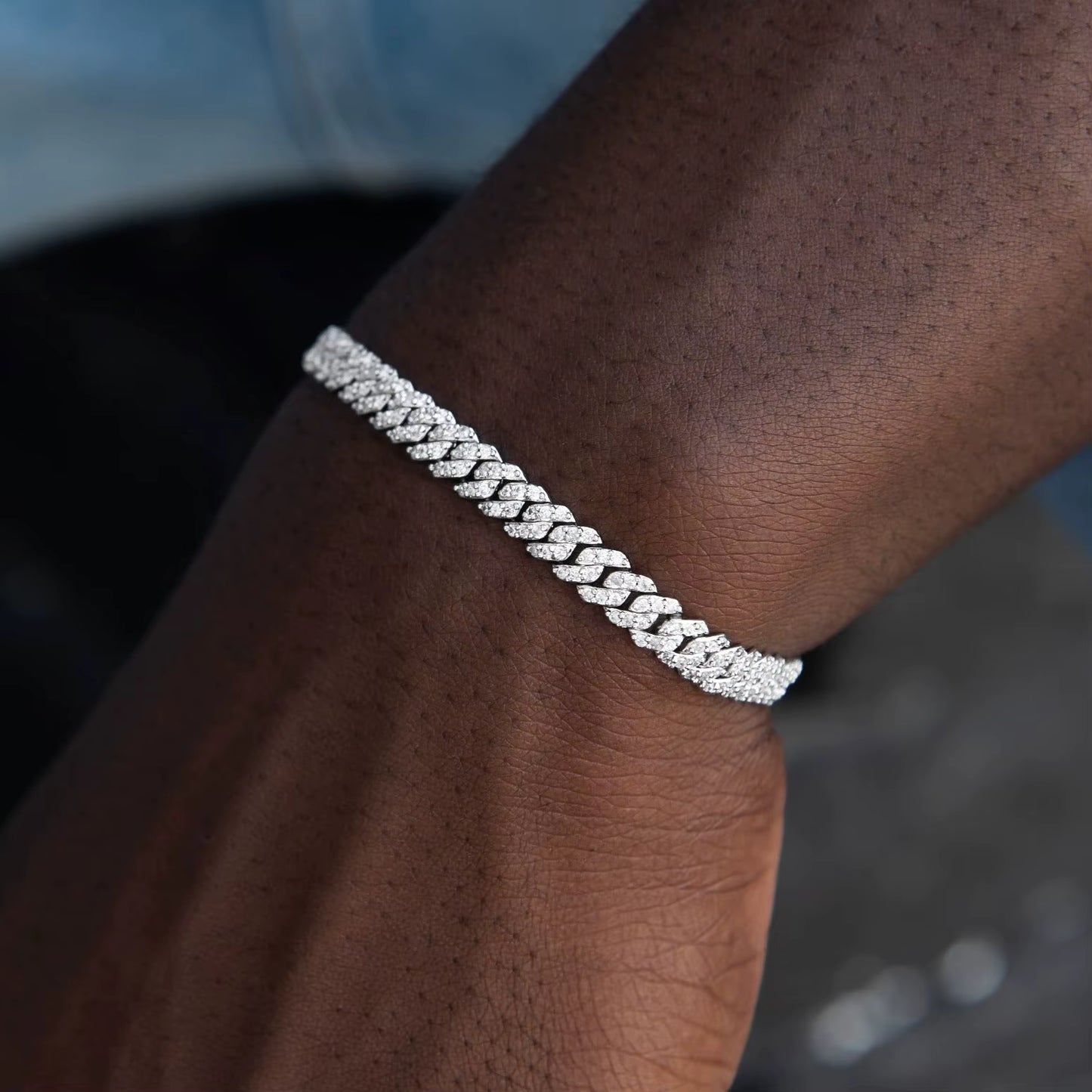 6mm VVS Moissanite Cuban Link Iced Out 925 Silver Bracelet for Men