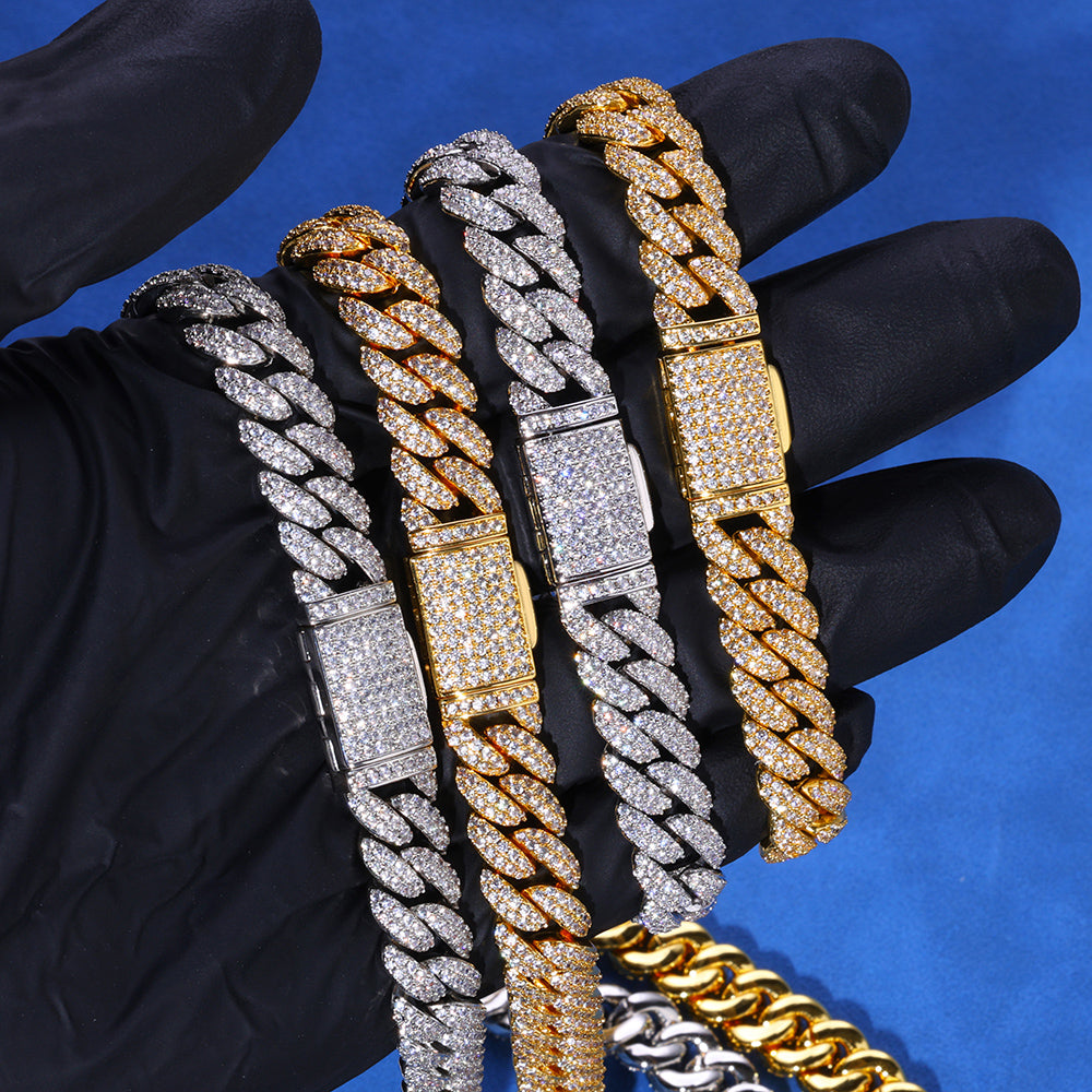 10mm Iced Out VVS Moissanite Cuban Link Chain Silver 925 Bracelet