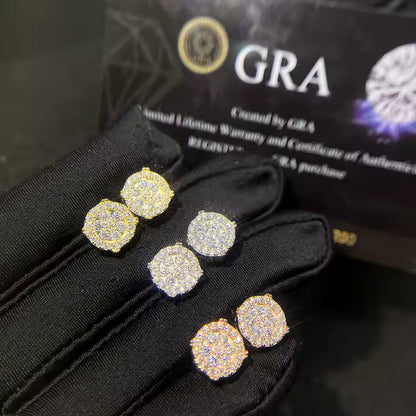 Iced Out Halo Cluster Earrings VVS Moissanite Stud 925 Silver Earring