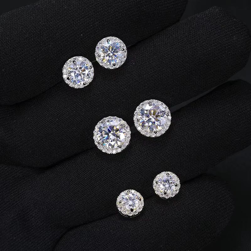 10MM Halo Moissanite Stud Earrings 925 Silver